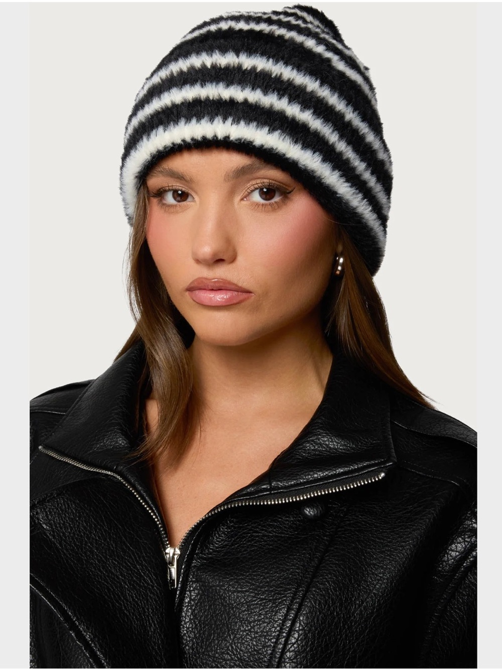 Striped Fuzzy Knit Beanie